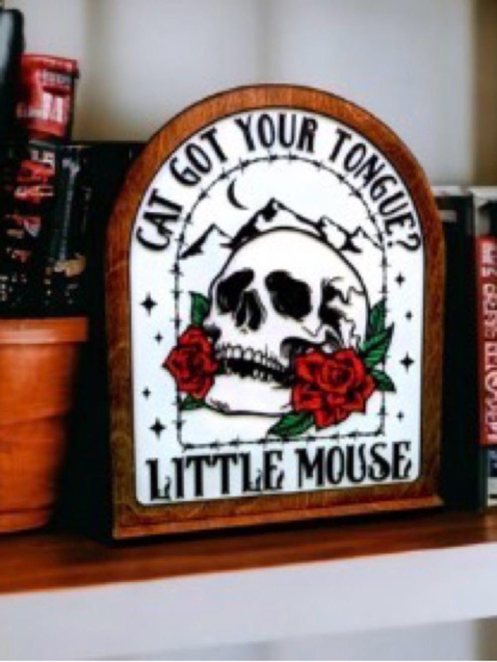 Etsy Skull & Roses Wall Plaque - White, Red, Green
